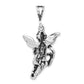 Sterling Silver Polished Antiqued & Textured Flying Angel W/Heart Pendant