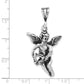 Sterling Silver Polished Antiqued & Textured Flying Angel W/Heart Pendant