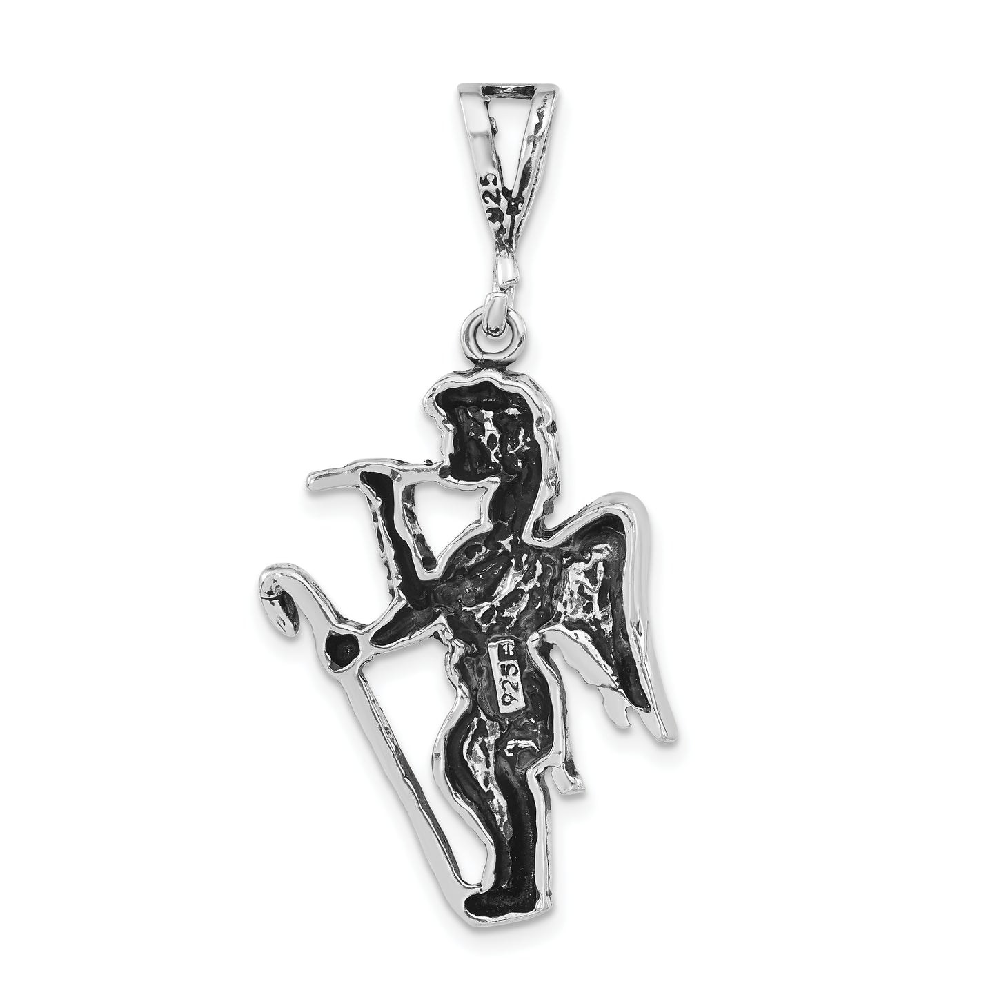 Sterling Silver Polished & Antiqued Gabriel With Trumpet Pendant