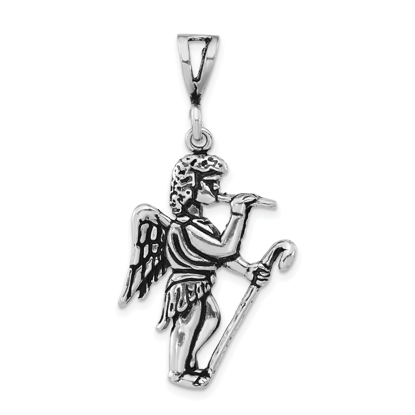 Sterling Silver Polished & Antiqued Gabriel With Trumpet Pendant