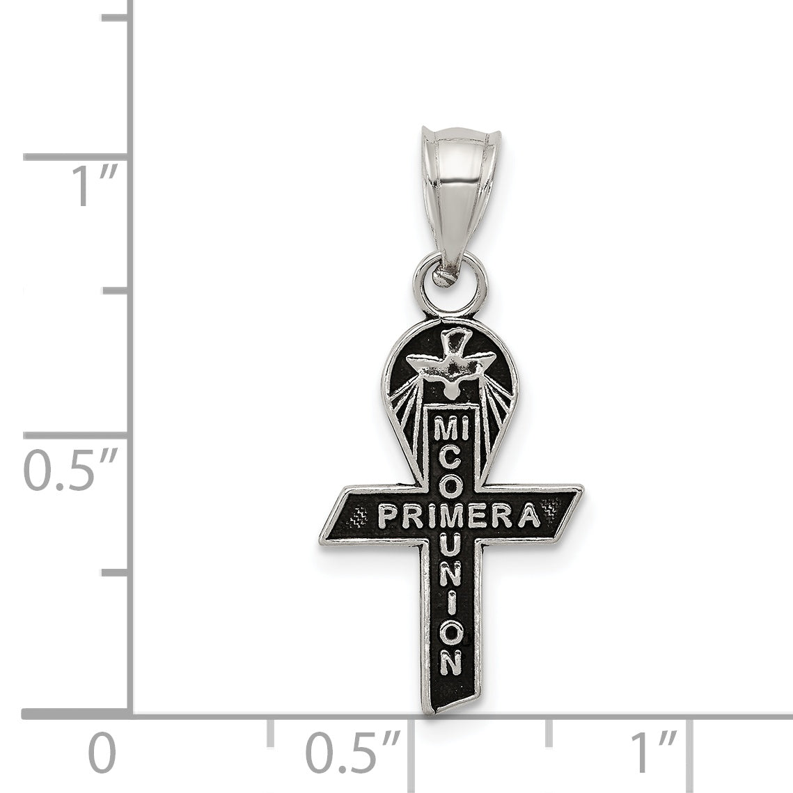 Sterling Silver Antiqued Mi Primera Communion Mini Ribbon Pendant