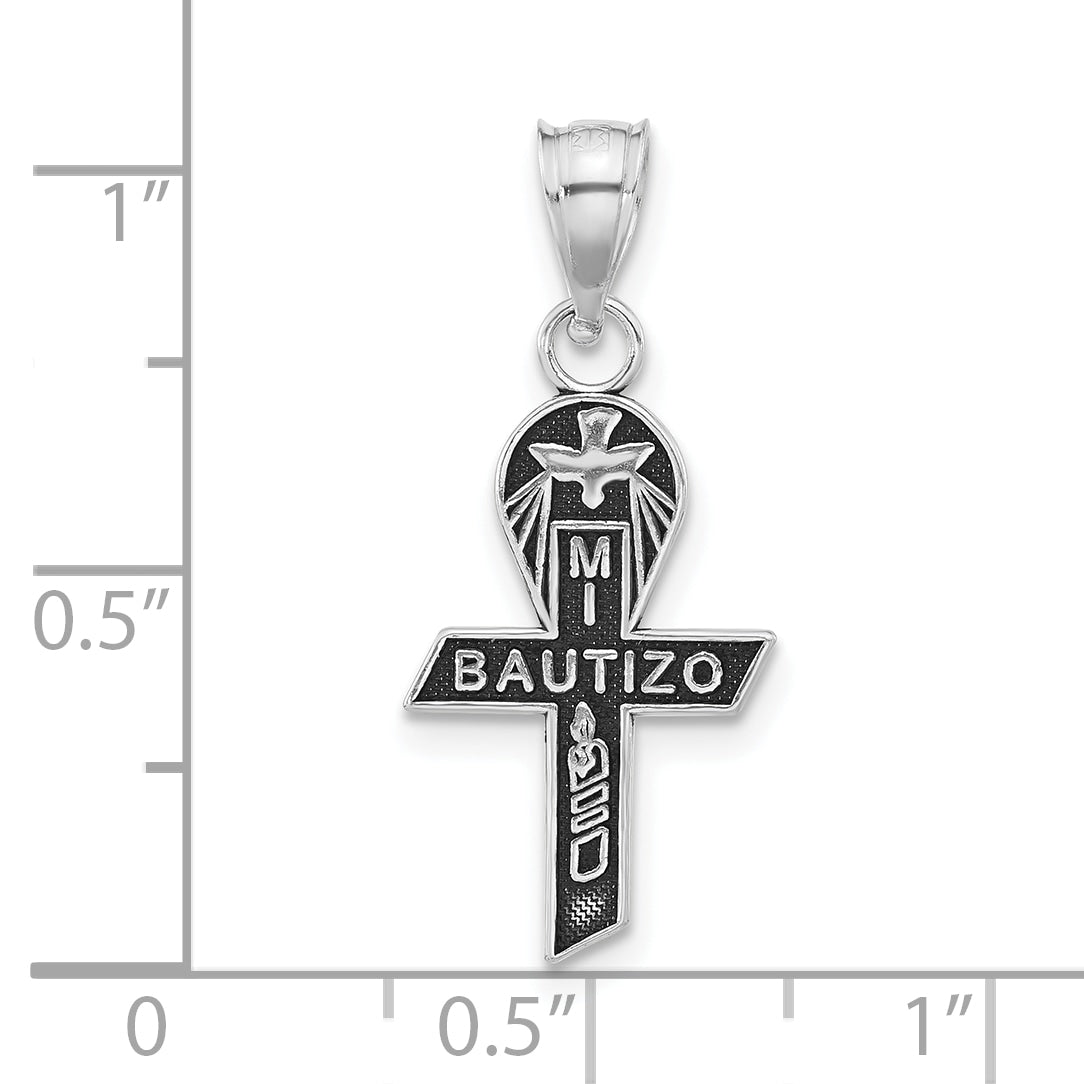 Sterling Silver Antiqued Mi Bautizo Ribbon Pendant