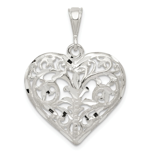 Sterling Silver Polished Filigree Heart Pendant