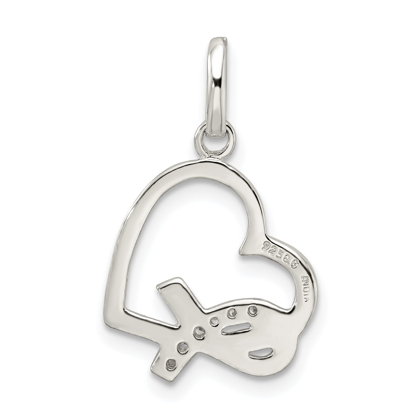 Sterling Silver Polished Heart W/ Awareness Ribbon Cz Charm