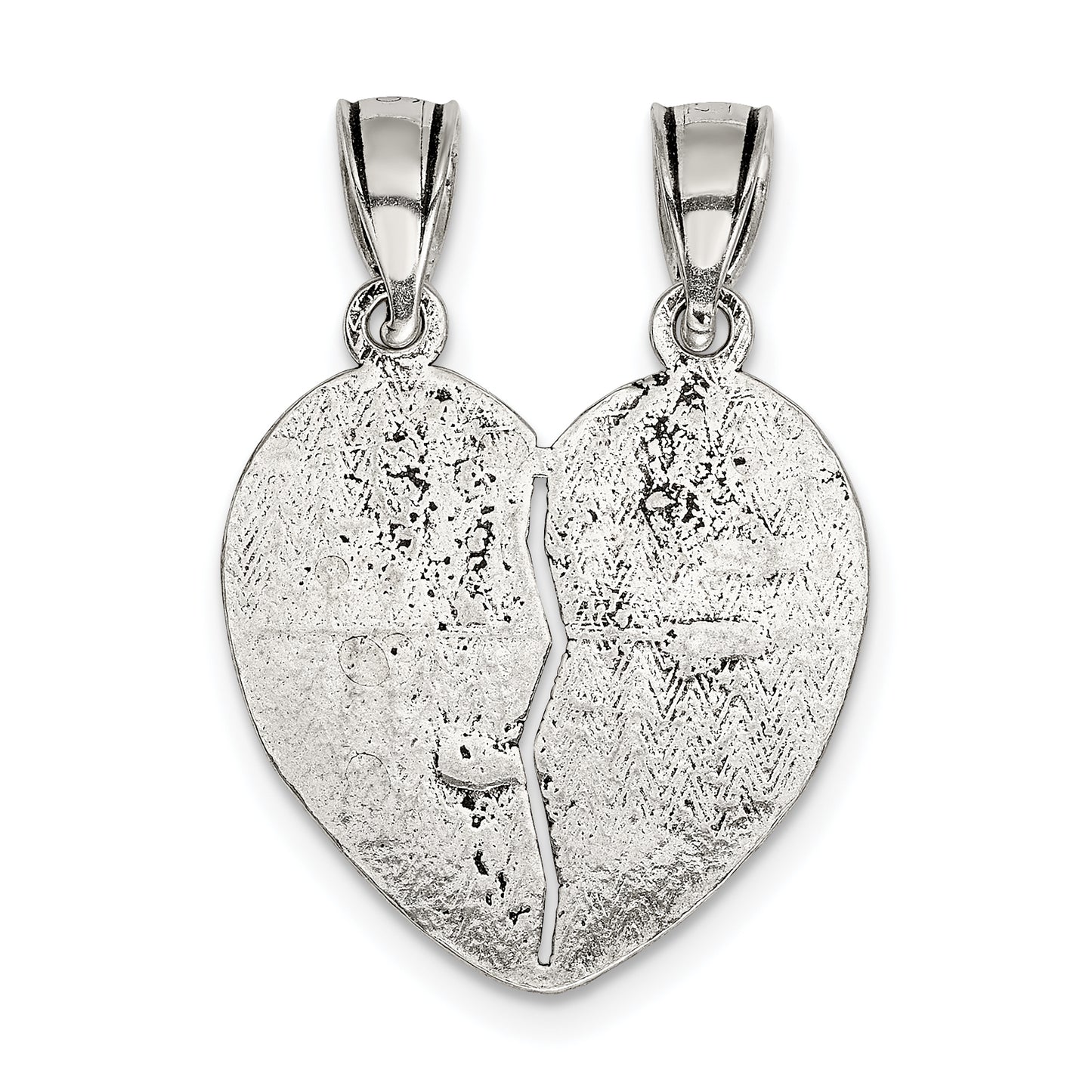 Sterling Silver Antiqued Best Friends Break Apart Heart Pendant