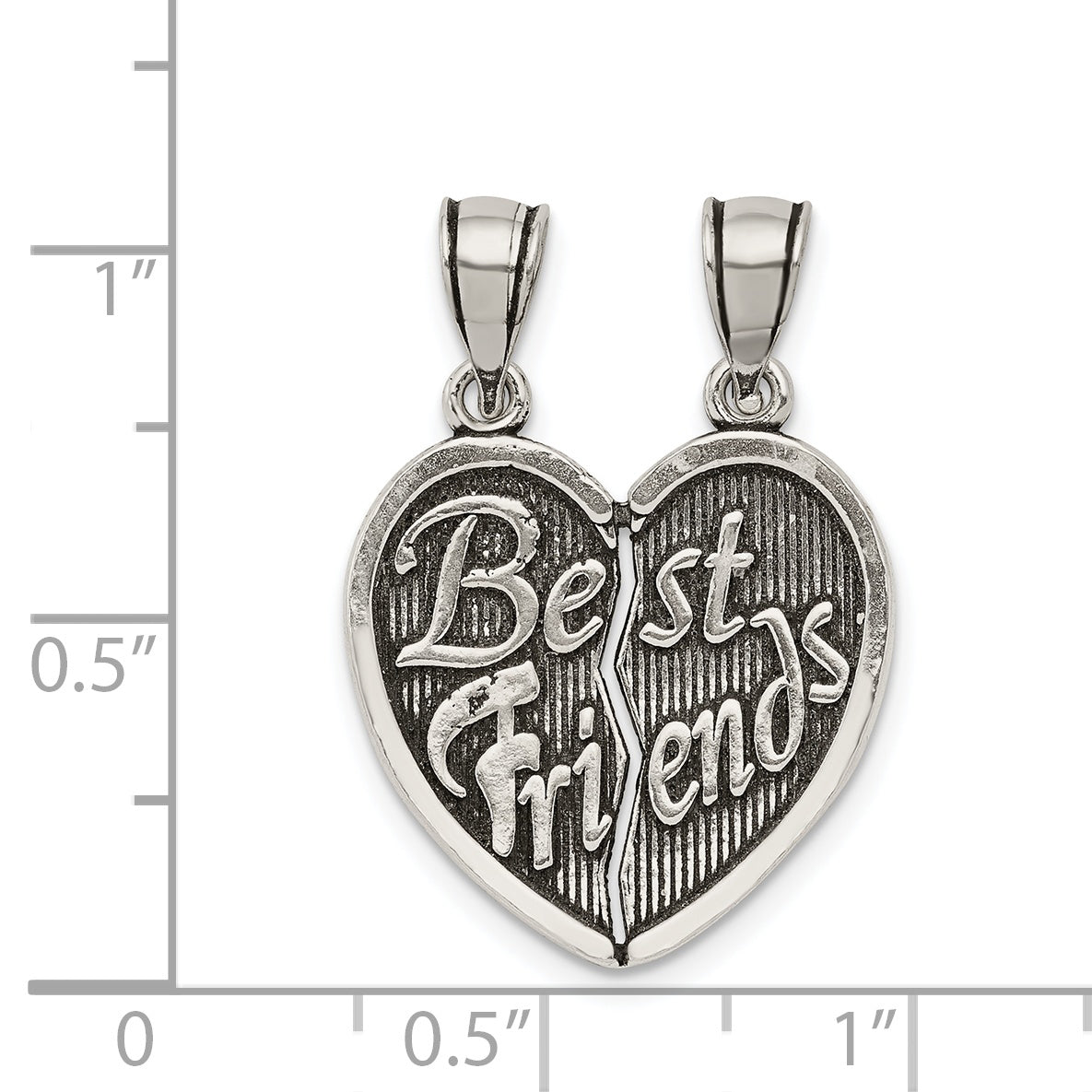 Sterling Silver Antiqued Best Friends Break Apart Heart Pendant