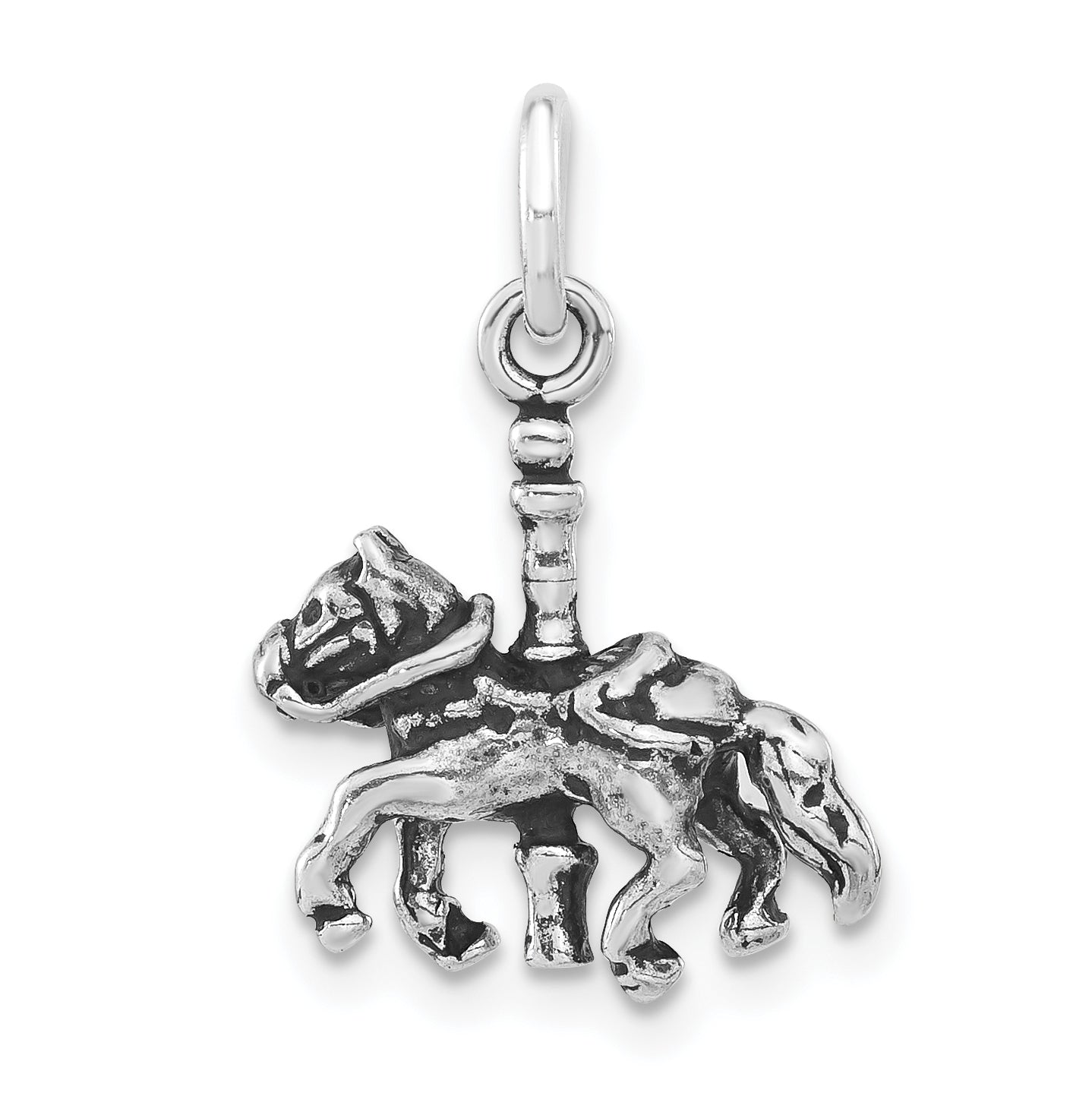 Sterling Silver 3-D Polished & Antiqued Carousel Horse Pendant