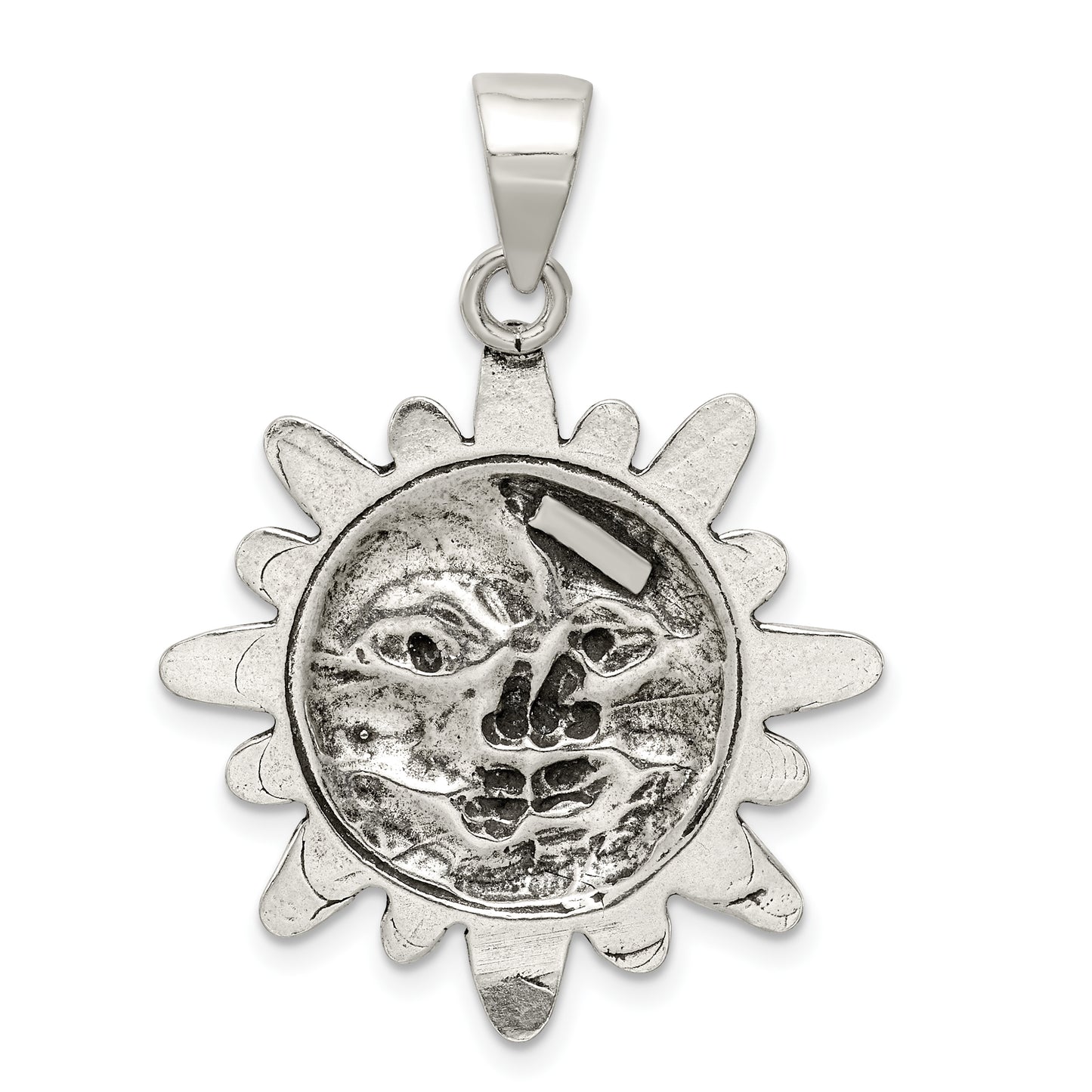 Sterling Silver Antiqued Sun & Half Moon Face Pendant