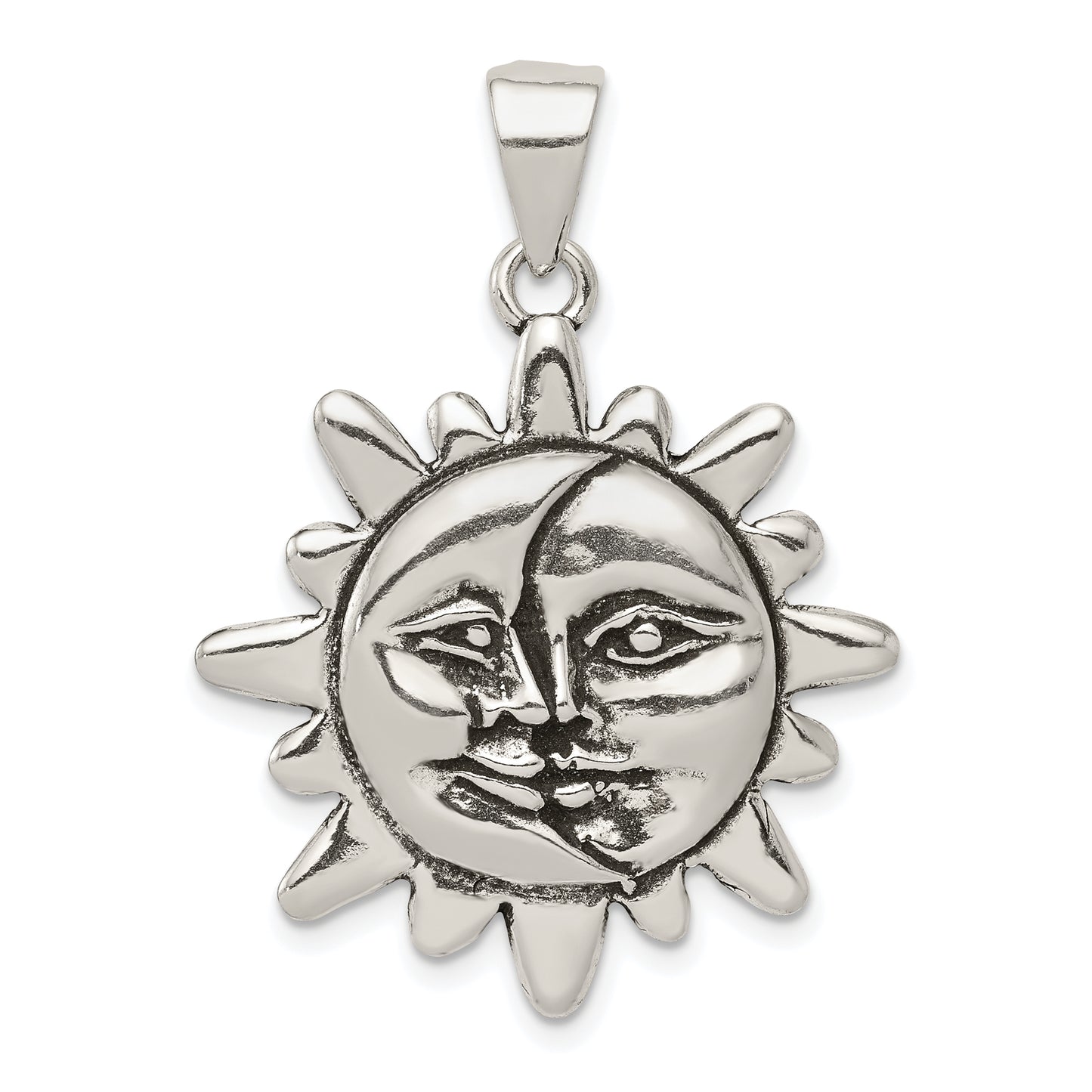 Sterling Silver Antiqued Sun & Half Moon Face Pendant