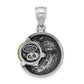 Sterling Silver Polished & Antiqued Green Glass Moon Face Pendant