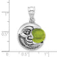 Sterling Silver Polished & Antiqued Green Glass Moon Face Pendant