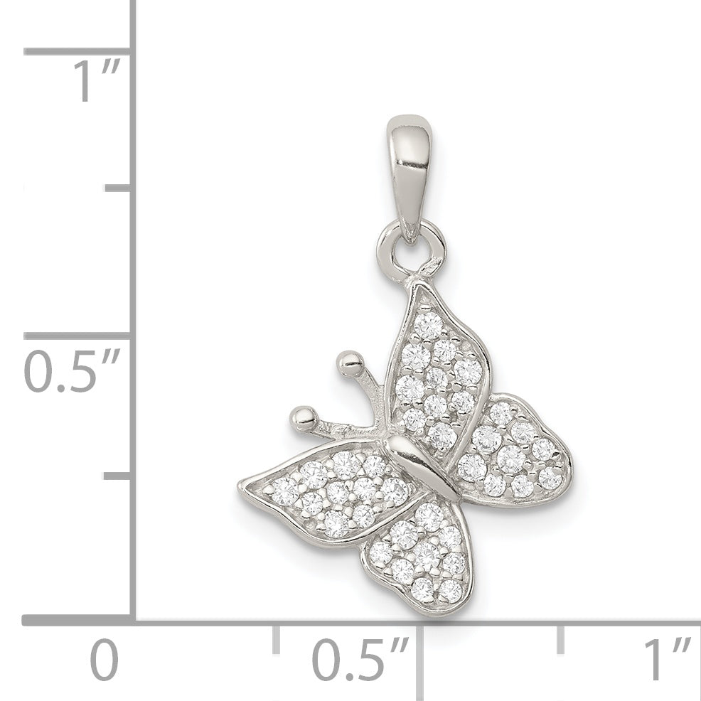 Sterling Silver Rhodium-Plated Cz Butterfly Pendant