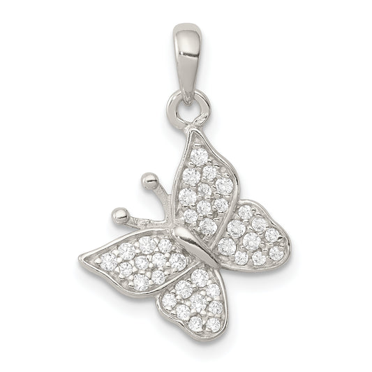 Sterling Silver Rhodium-Plated Cz Butterfly Pendant