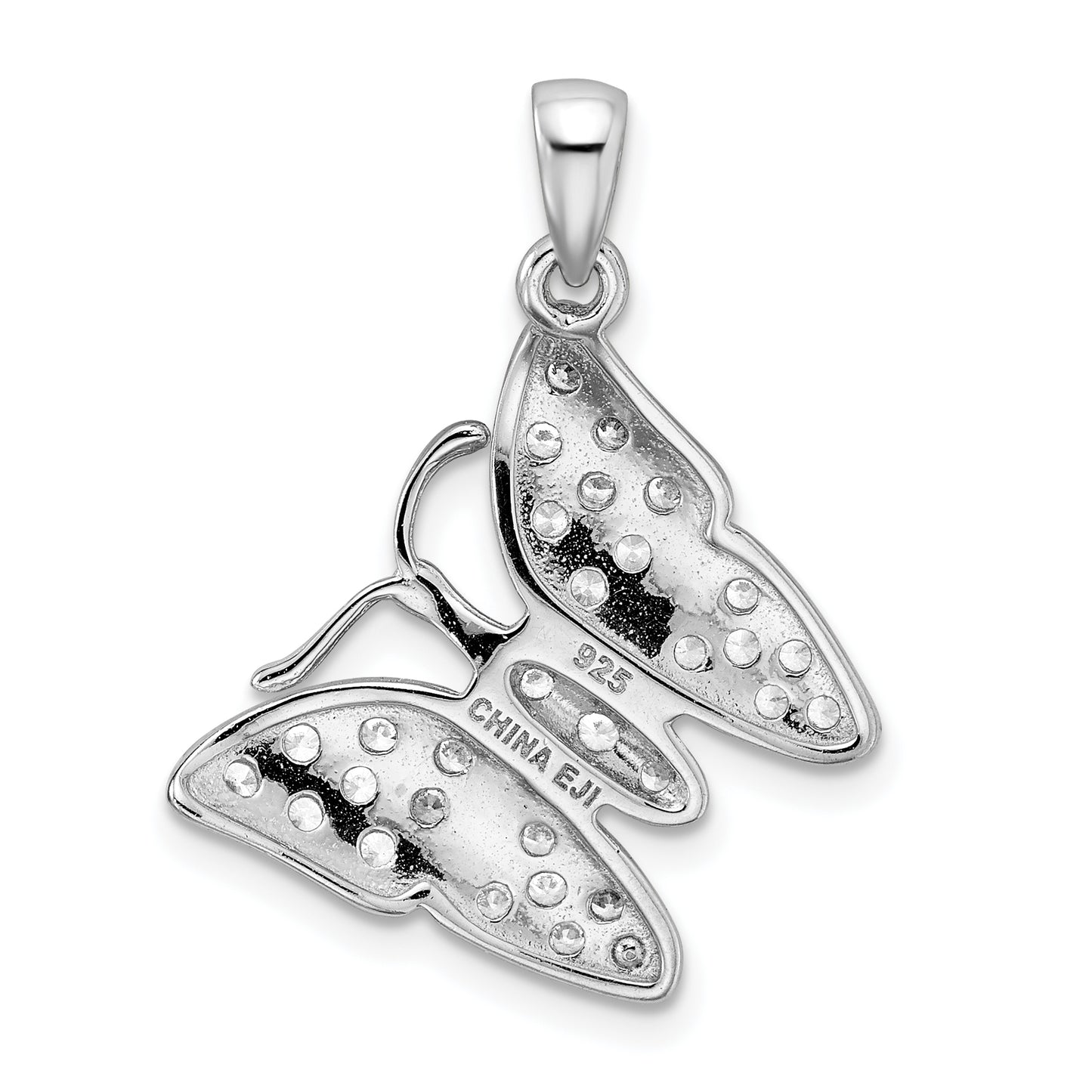 Sterling Silver Rhodium-Plated Cz Butterfly Pendant