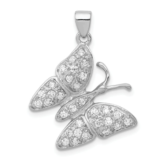 Sterling Silver Rhodium-Plated Cz Butterfly Pendant