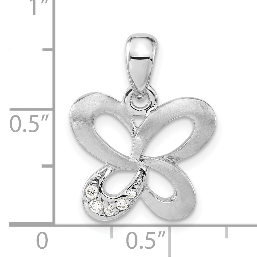 Sterling Silver Satin Cz Butterfly Pendant