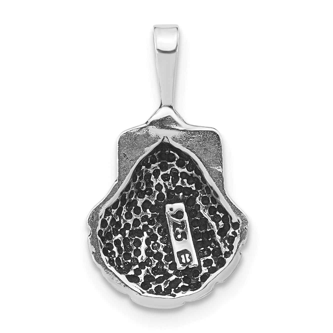 Sterling Silver Polished Antiqued & Textured Scallop Shell Pendant