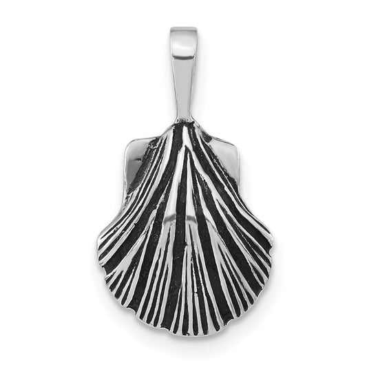 Sterling Silver Polished Antiqued & Textured Scallop Shell Pendant