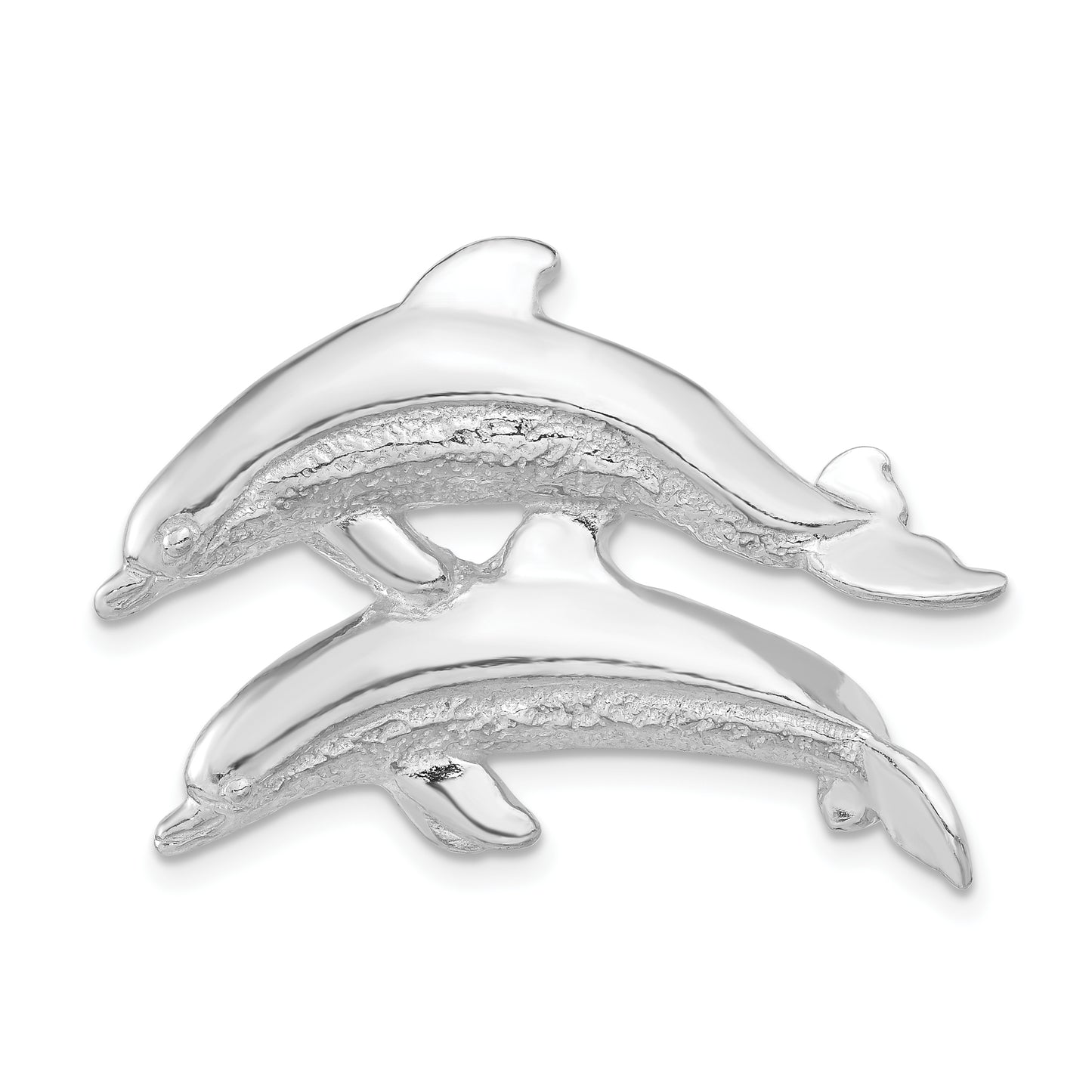 Sterling Silver Polished & Textured Dolphins Chain Slide Pendant