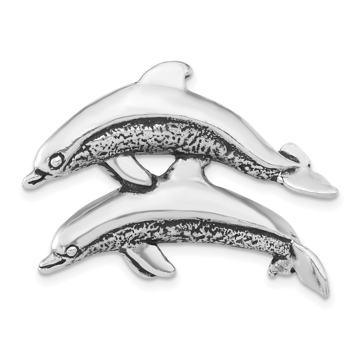 Sterling Silver Antiqued & Textured Dolphins Chain Slide Pendant