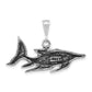 Sterling Silver Polished Antiqued & Textured Fish Pendant