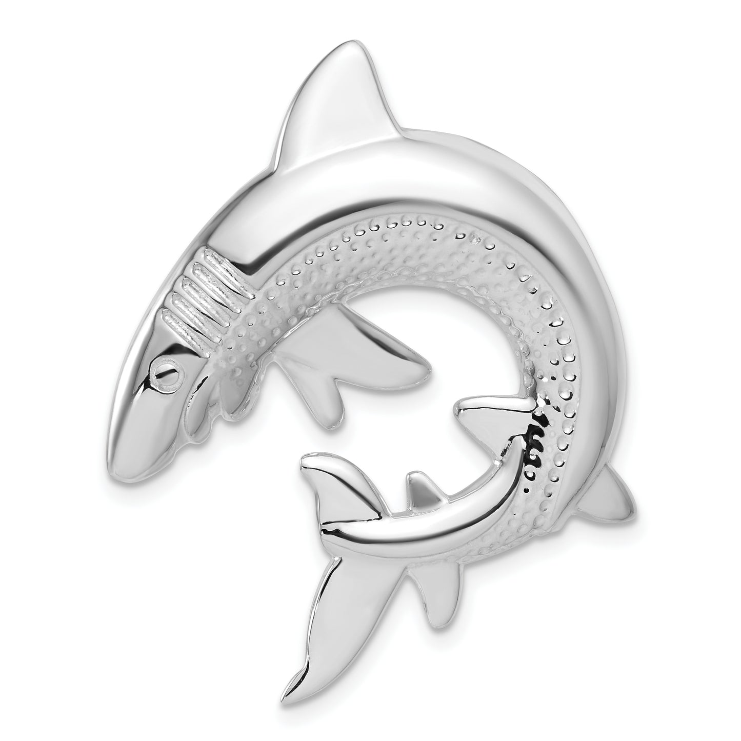 Sterling Silver Polished & Textured Shark Chain Slide Pendant