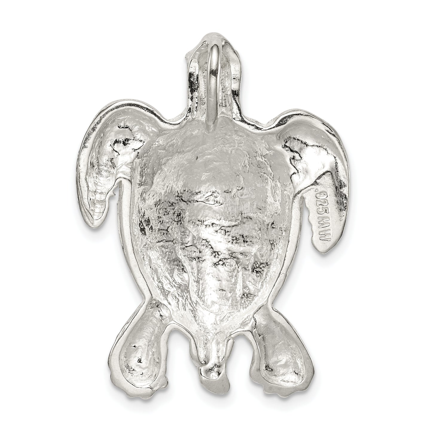 Sterling Silver Polished & Textured Turtle Chain Slide Pendant