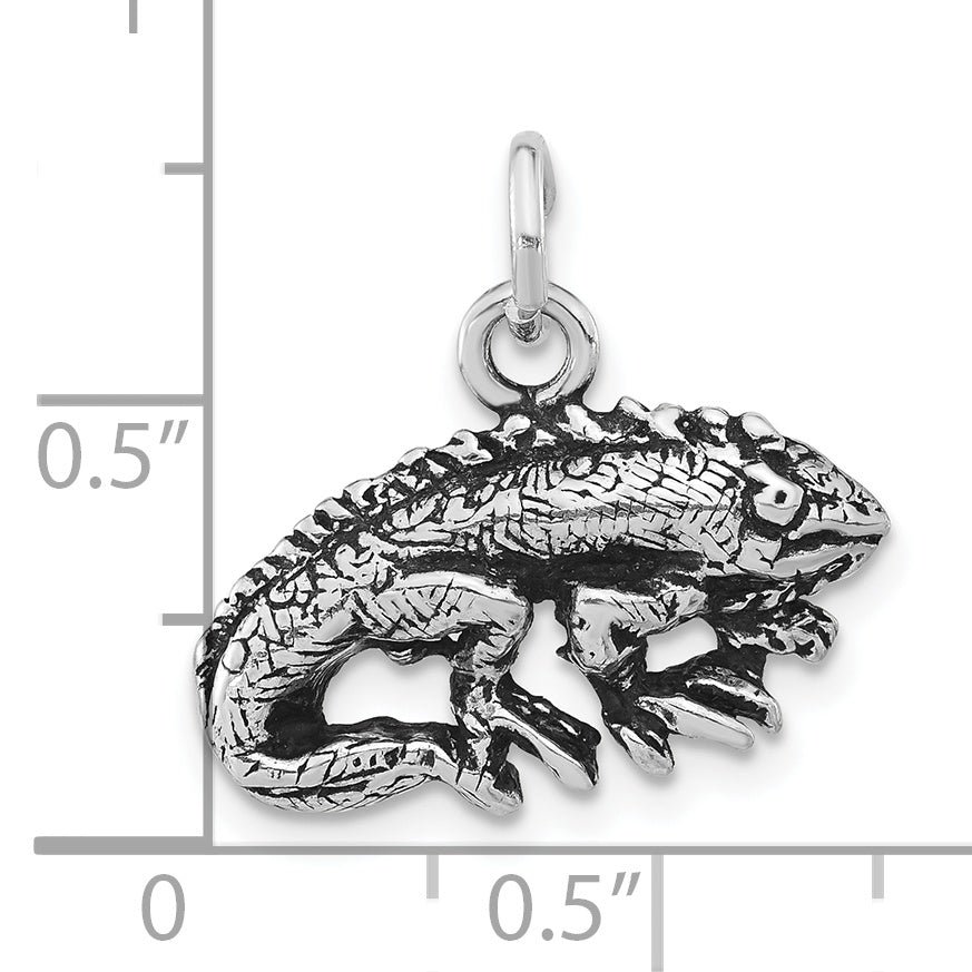 Sterling Silver Antiqued & Textured Iguana Pendant