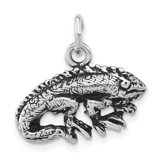 Sterling Silver Antiqued & Textured Iguana Pendant