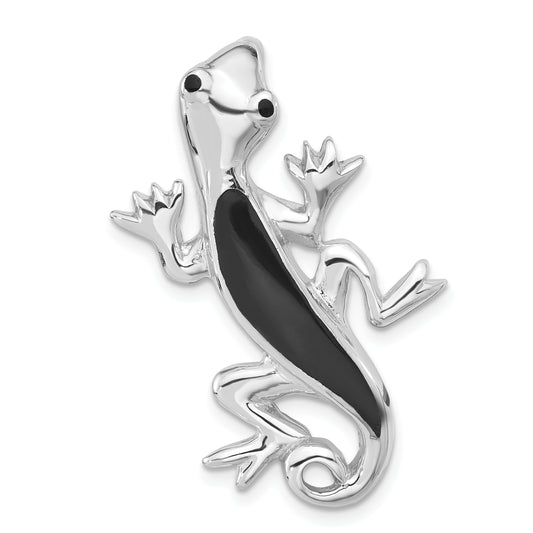 Sterling Silver Polished Enameled Gecko Chain Slide Pendant