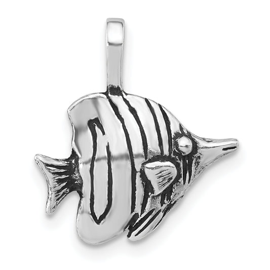 Sterling Silver Antiqued & Textured Fish Chain Slide Pendant