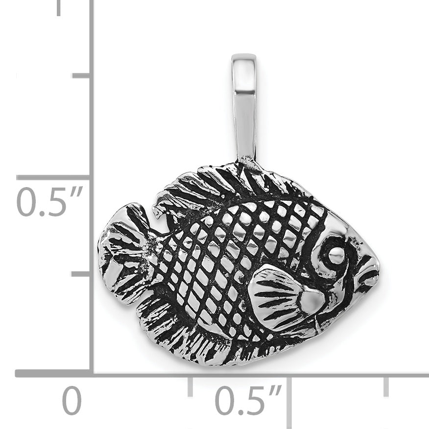 Sterling Silver Antiqued Tropical Fish Pendant