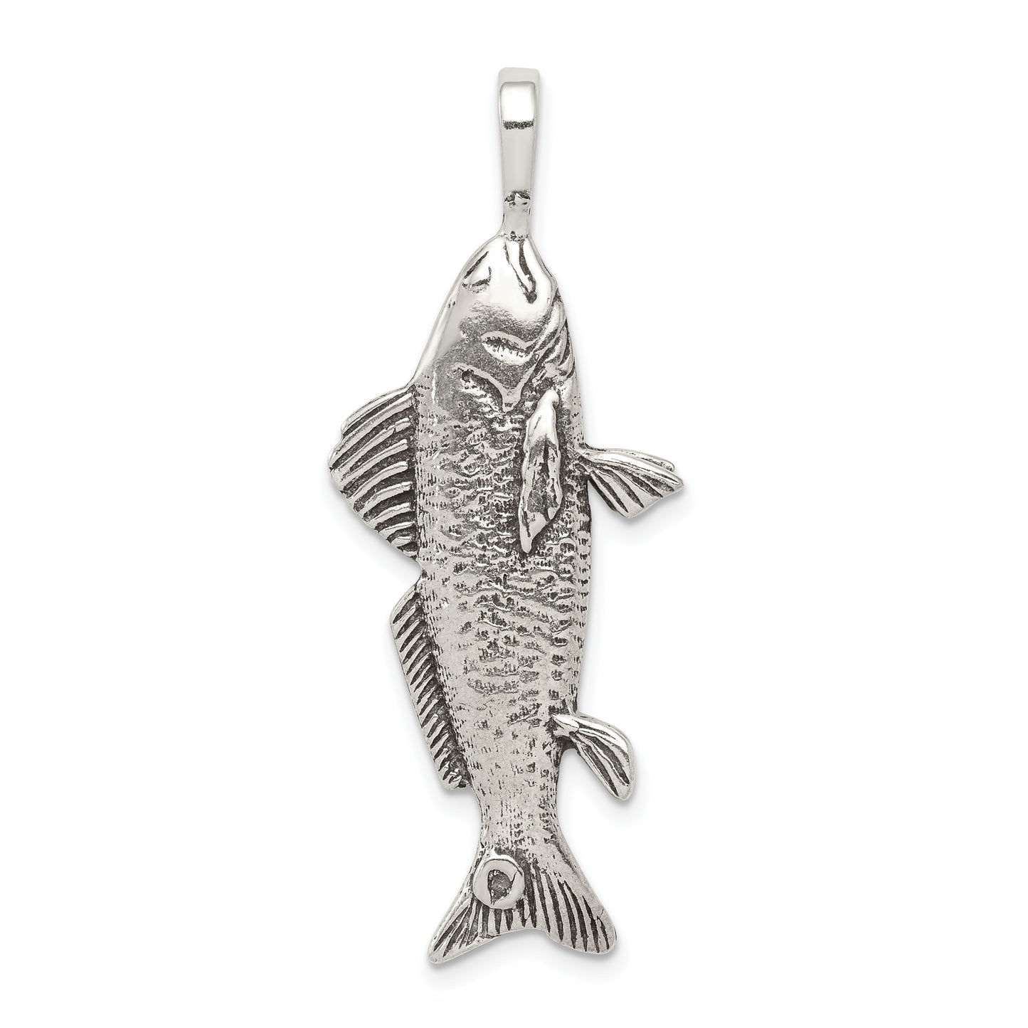 Sterling Silver Antiqued & Textured Fish Pendant