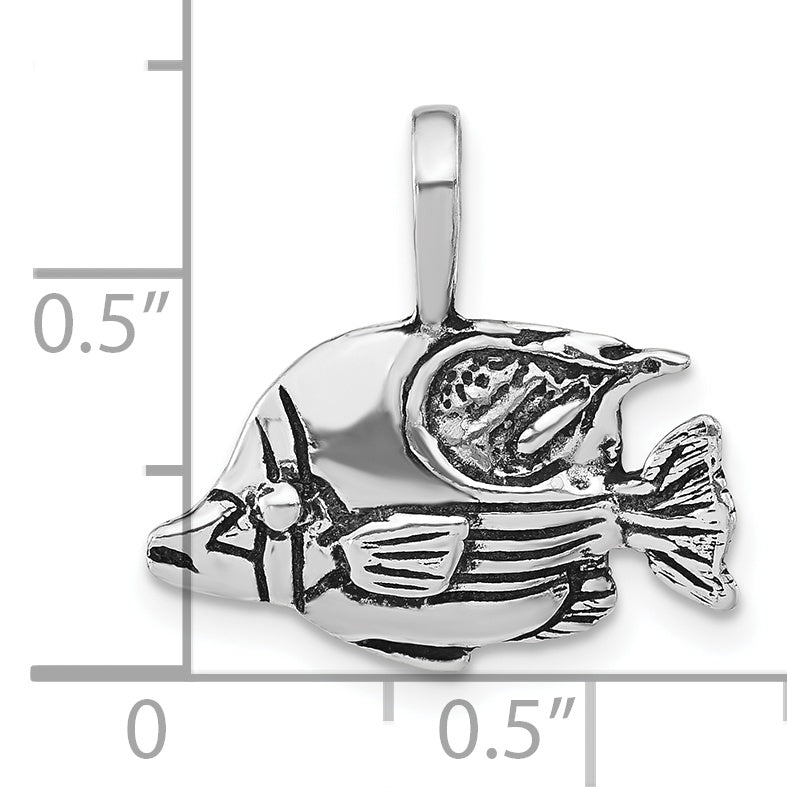 Sterling Silver Polished & Antiqued Tropical Fish Pendant