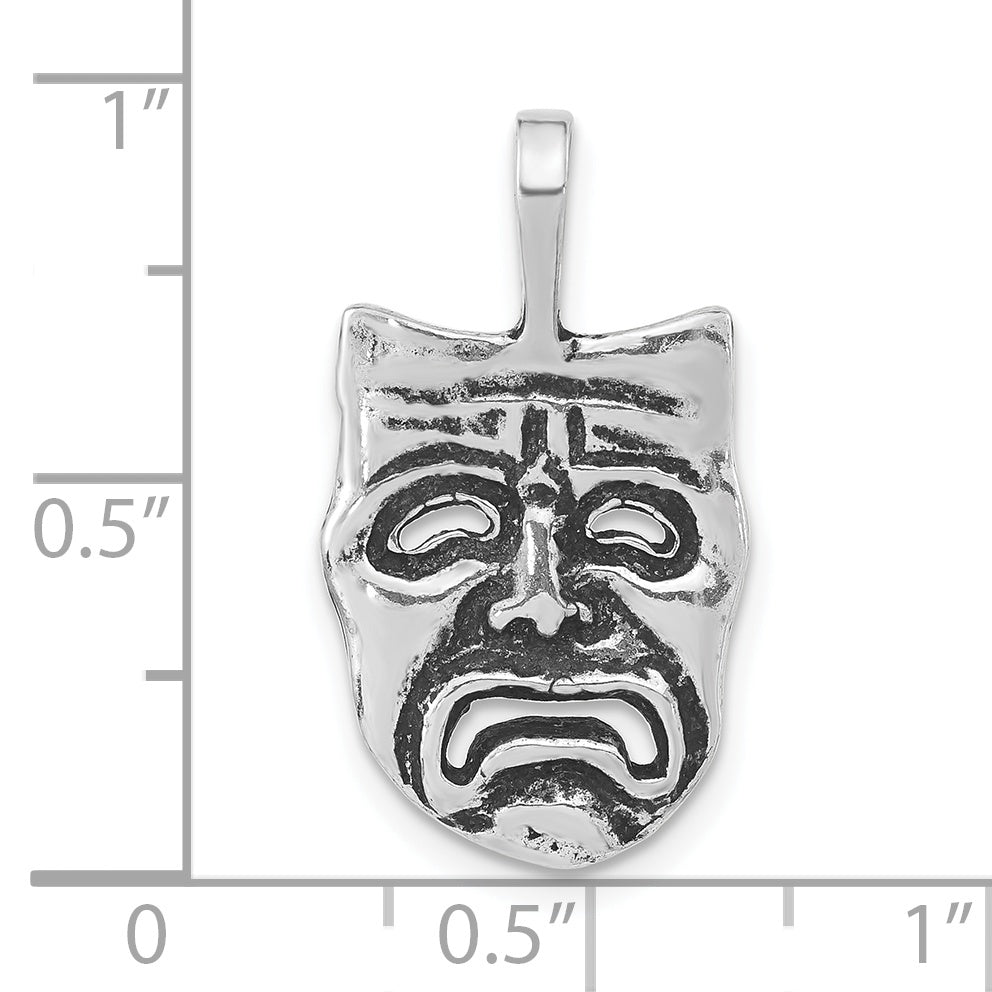 Sterling Silver Polished & Antiqued Sad Face Mask Chain Slide Pendant