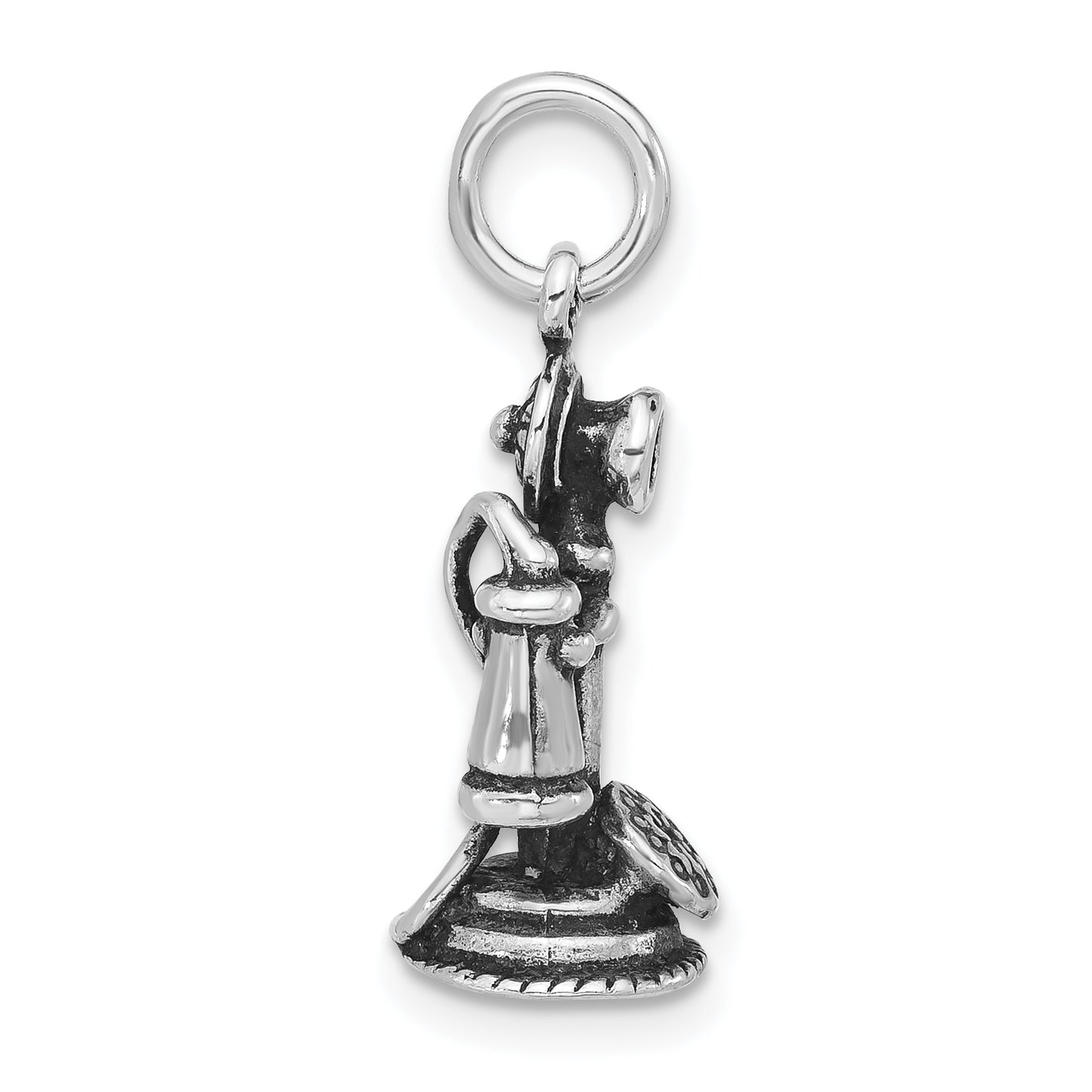 Sterling Silver 3-D Antiqued Old Fashioned Phone Pendant