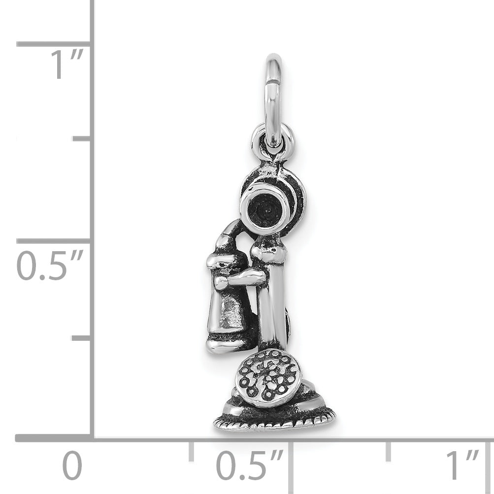 Sterling Silver 3-D Antiqued Old Fashioned Phone Pendant