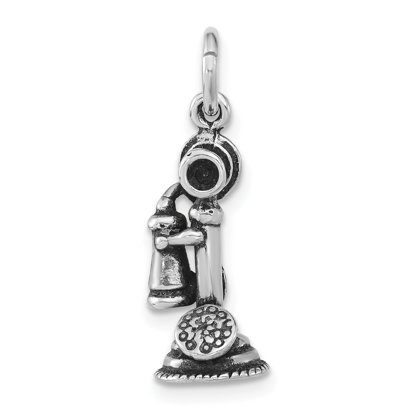 Sterling Silver 3-D Antiqued Old Fashioned Phone Pendant