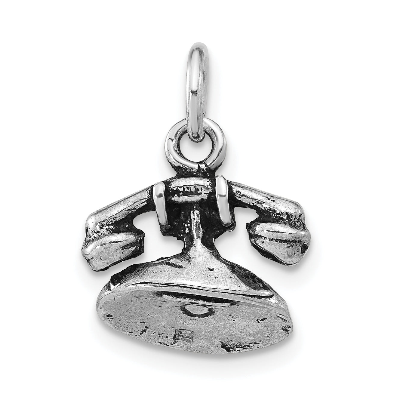 Sterling Silver Antiqued & Textured 3-D Telephone Pendant