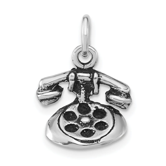 Sterling Silver Antiqued & Textured 3-D Telephone Pendant