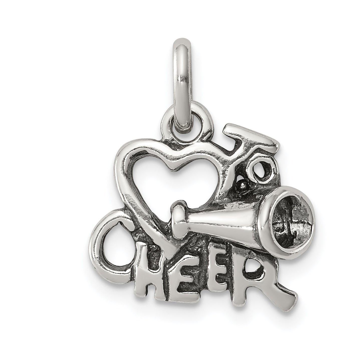 Sterling Silver Polished Antiqued I Love Cheer Pendant