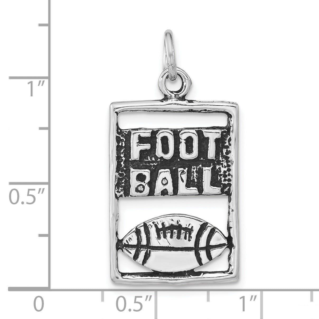 Sterling Silver Polished & Antiqued Football Rectangle Pendant