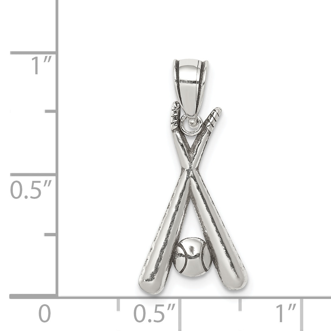 Sterling Silver Antiqued Bats And Baseball Pendant