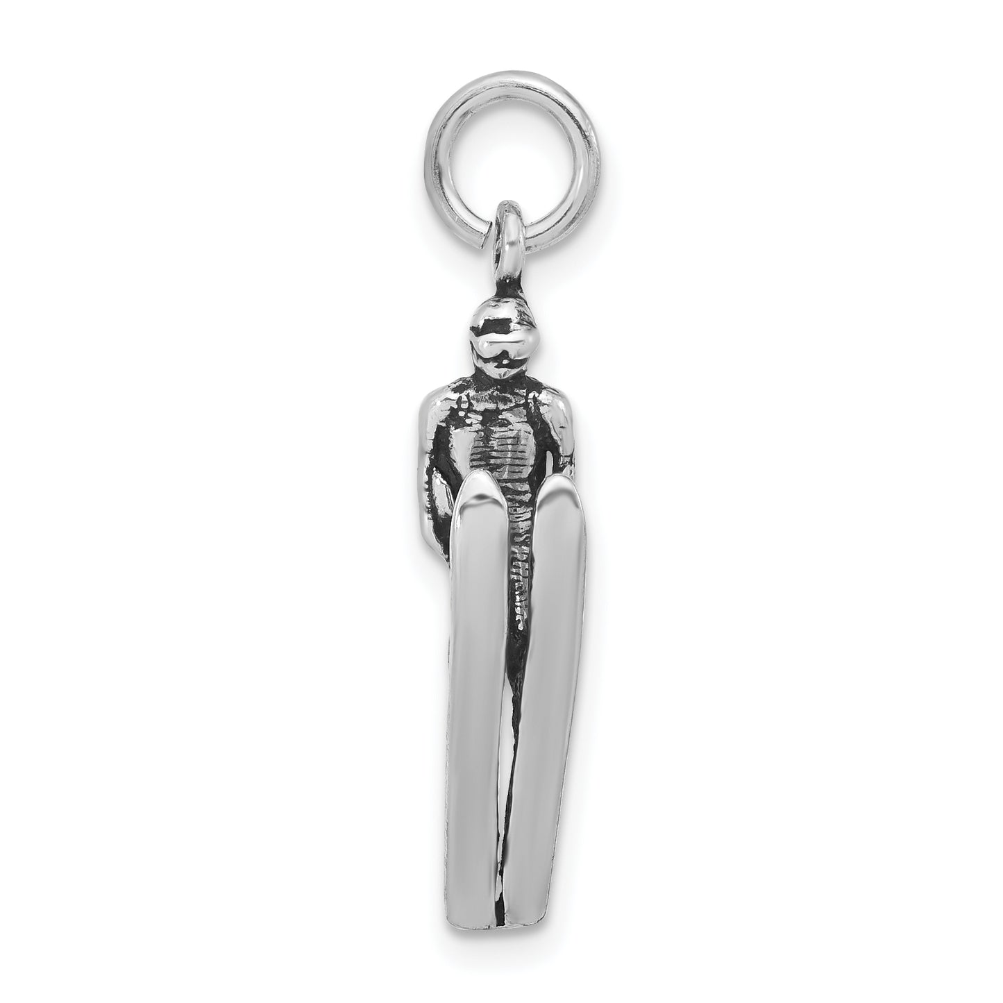 Sterling Silver Antiqued 3-D Skier Pendant