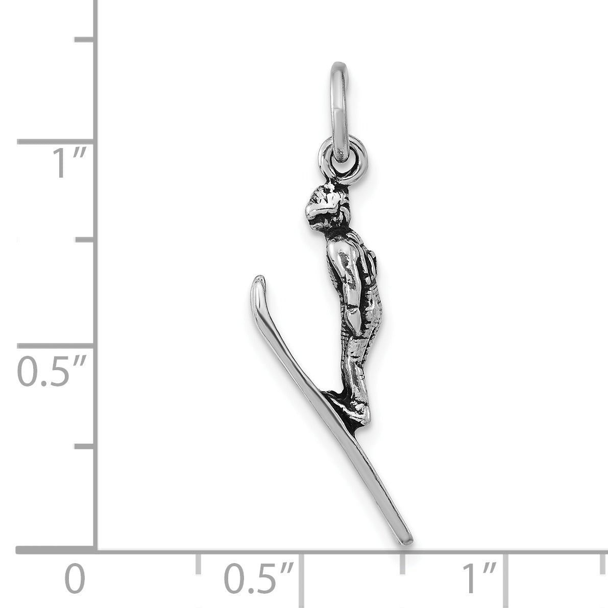 Sterling Silver Antiqued 3-D Skier Pendant