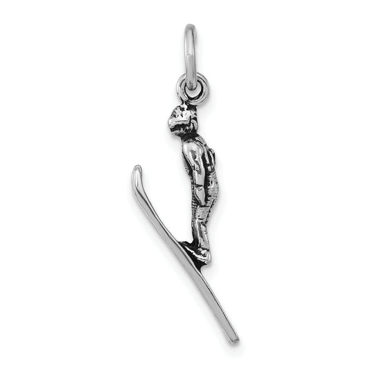 Sterling Silver Antiqued 3-D Skier Pendant