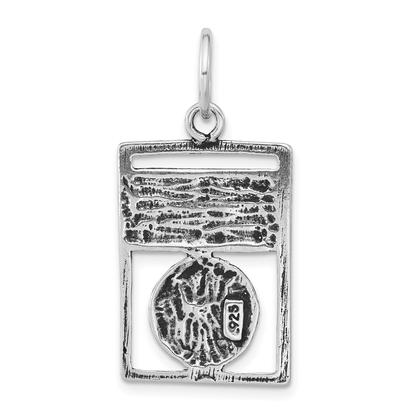 Sterling Silver Antiqued Basketball Rectangle Pendant