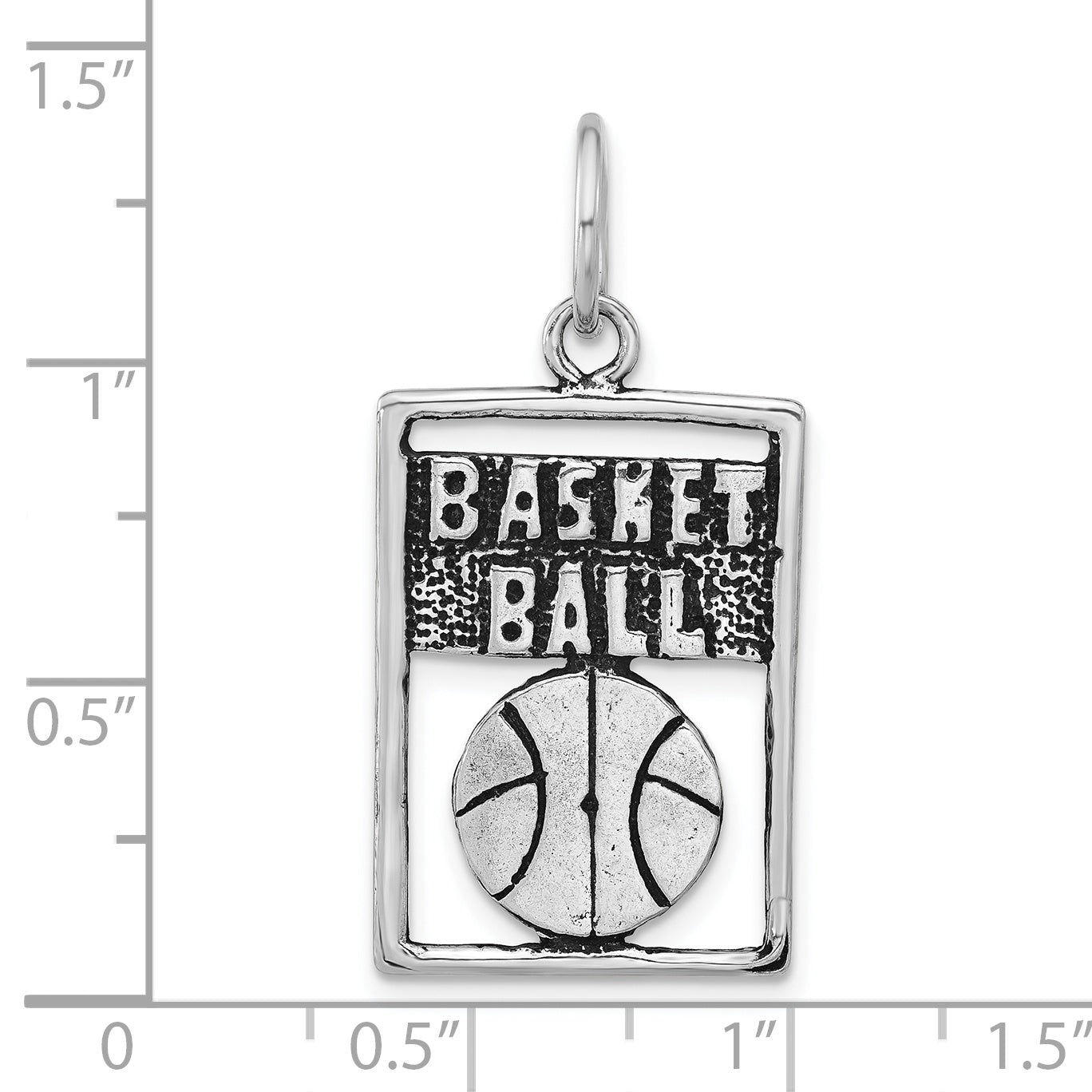 Sterling Silver Antiqued Basketball Rectangle Pendant