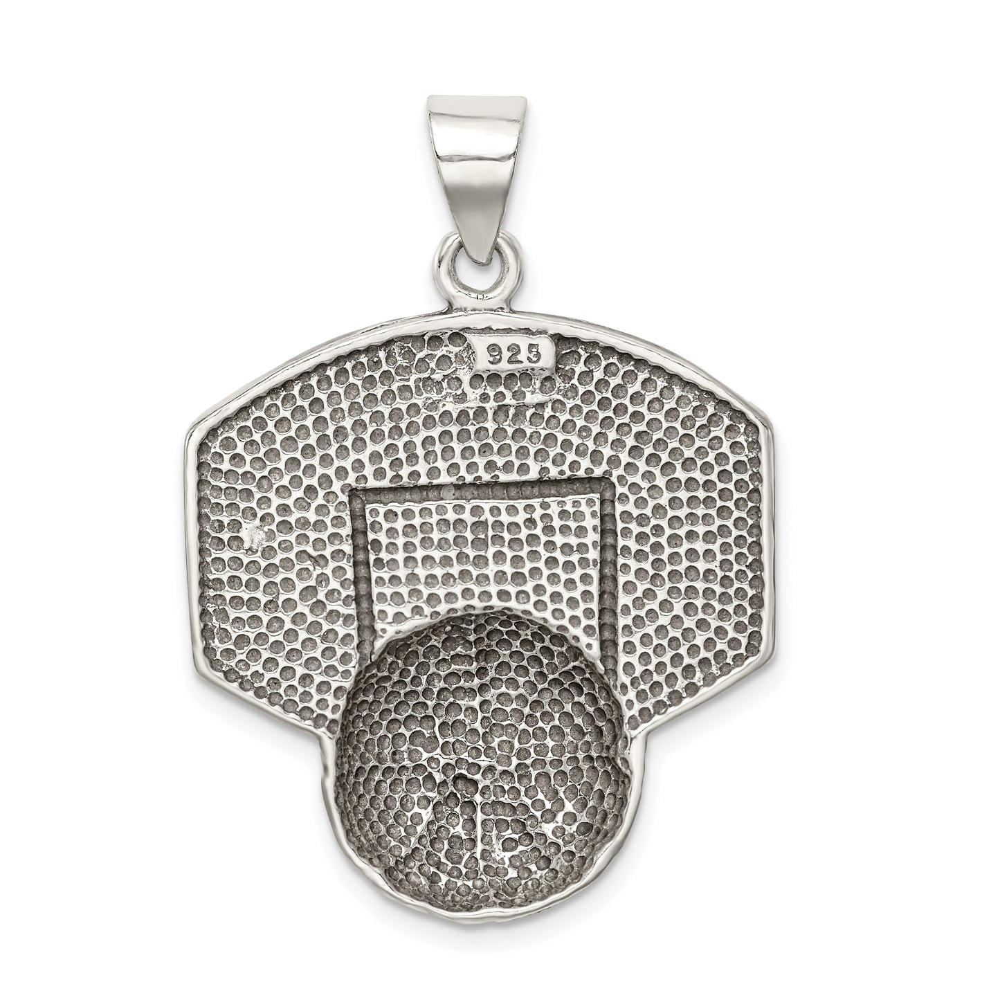 Sterling Silver Antiqued & Textured Basketball With Backboard Pendant