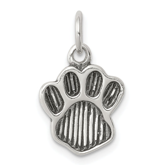 Sterling Silver Polished And Antiqued Paw Pendant